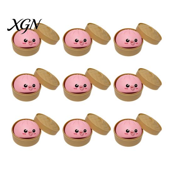 Steamed Bun Stress Relief Toy 12Pcs Bubble Blowing with Steamer Cartoon Dumpling Sensory Pinch Fidget Relaxation Decompression Tool