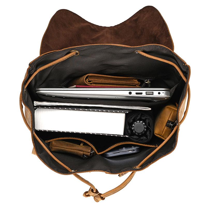 Leather Backpack Large Capacity Men'S Retro Mad Horse Leather Travel Bag Student Schoolbag Can Hold 15 Inch Backpack