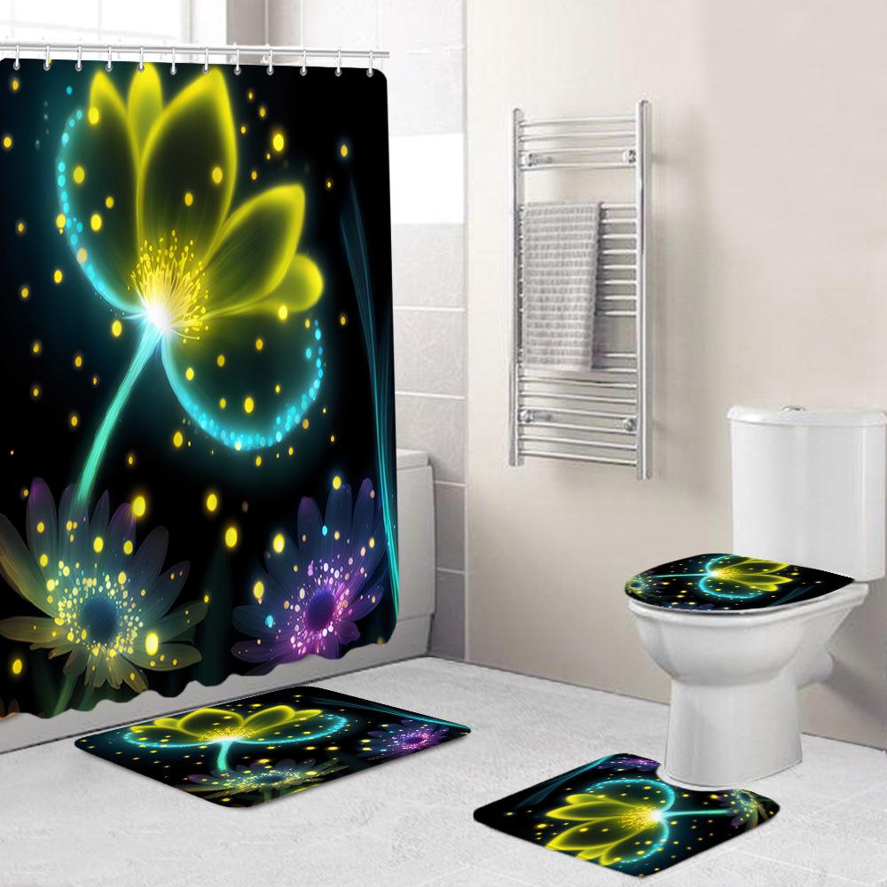 Creative Fashion Series Shower Curtain Floor Mat Combination Four-Piece Set Bathroom Toilet Carpet Shower Room Mat Foot Mat