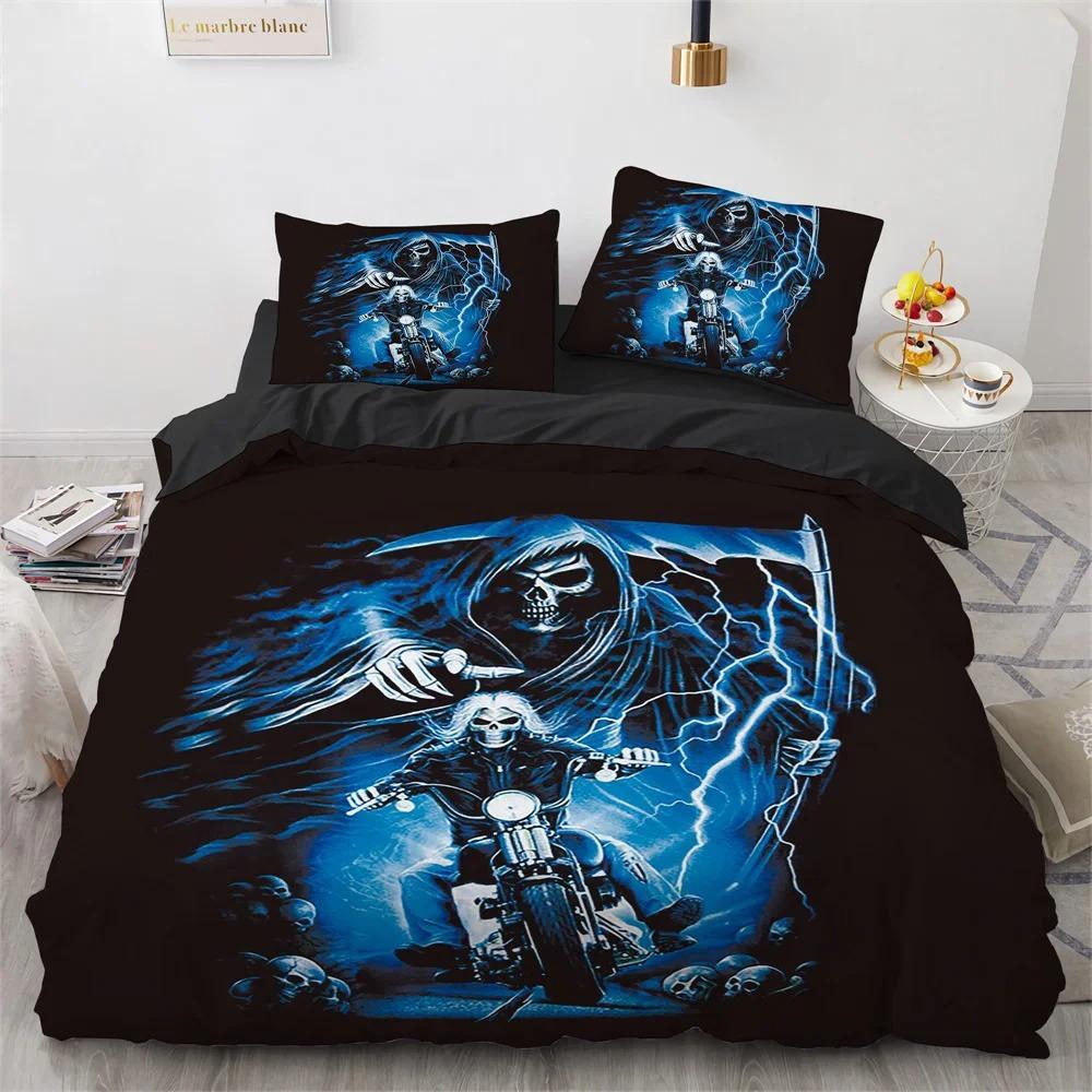 Skull Bedding Set 3D Print Terror Skulls Pattern Ghost Smile King Queen Size for Halloween Decoration Kids Teens Men Duvet Cover