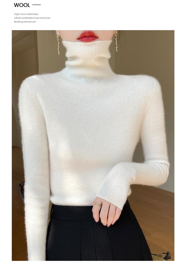 Korean Style Slim Fit High-Neck Sweater for Women - 2024 Autumn/Winter Long Sleeve Knit Base Layer