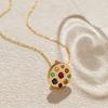 K Gold Plated Brass O Chain Round Pendant Colored Zircon Women Clavicle Necklace