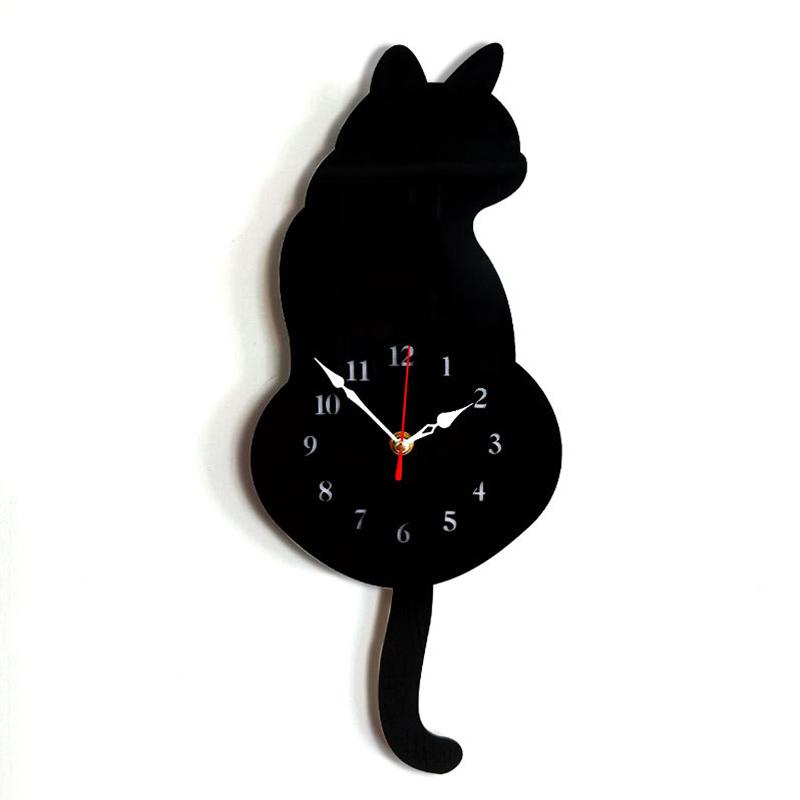 Cute Wagging Tail Cat Dog Design Wall Clock Kids Bedroom Wall Decoration Unique Gift Creative Cartoon Mute DIY Wall Clocks