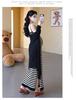 2026 Maternity Summer A-Line Dress: French Striped Spaghetti Strap, Slimming Age-Reducing Style