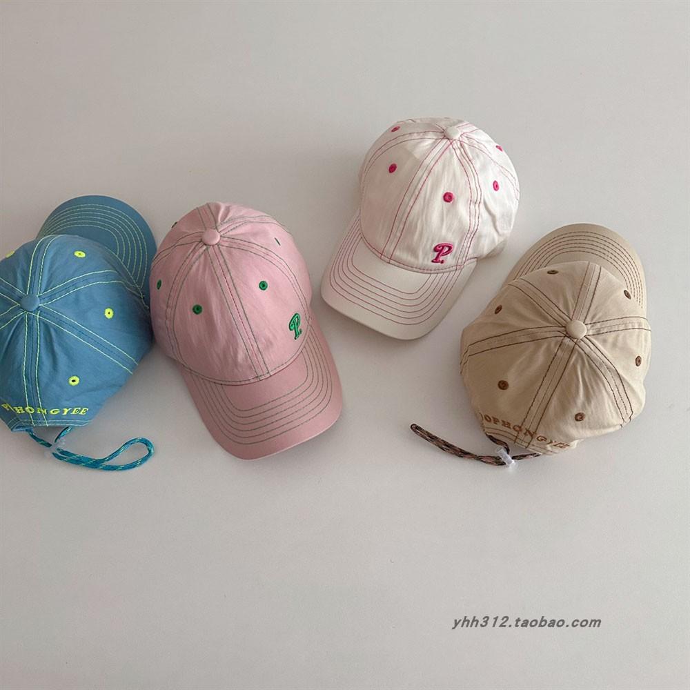 Children Soft Top Embroidered Letters Baby Baseball Cap Contrasting Color Adjustment Rope Boys Girls Sunshade Sun Baseball Cap