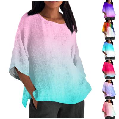 Blusa informal holgada con cuello redondo y media manga para mujer
