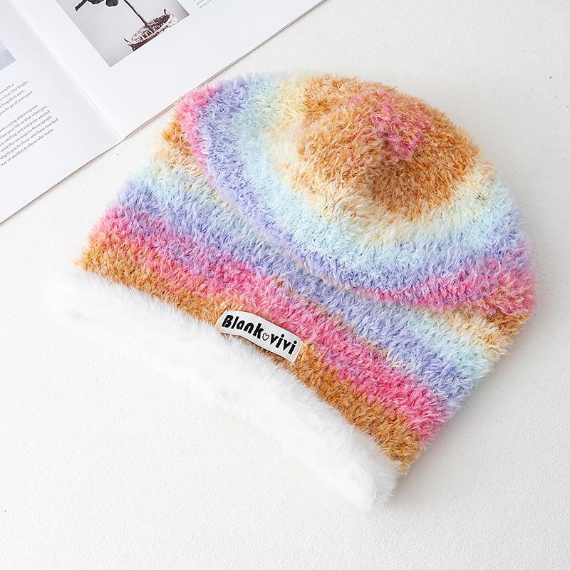New Loose Dandy Hat Lazy Style Gradient Beanie Hat Fashion Winter Hats For Women Streetwear Multicolour Warm Hats For Girl
