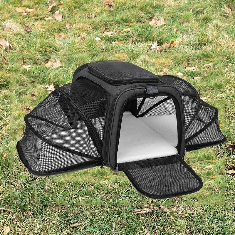 Expandable Cat Carrier Dog Carrier, Soft-Sided Portable Pet Travel Carrier, Removable Soft Plush mat and Pockets, Locking Safety Zippers