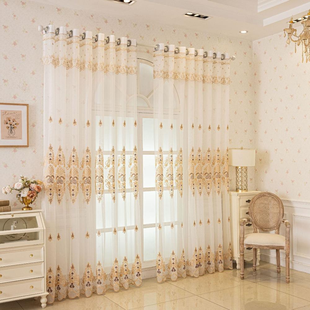 1pc European Style Rhombus Embroidery Sheer Curtains, Modern Geometric Translucent Embroidered Window Sheers