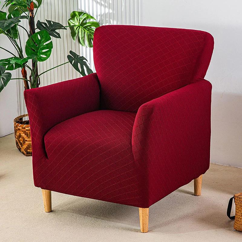1pc Grid Jacquard Club Chair Cover Stretch Tub Armchair Slipcovers Elastic Single Sofa Couch Covers Living Room Bar Hotel