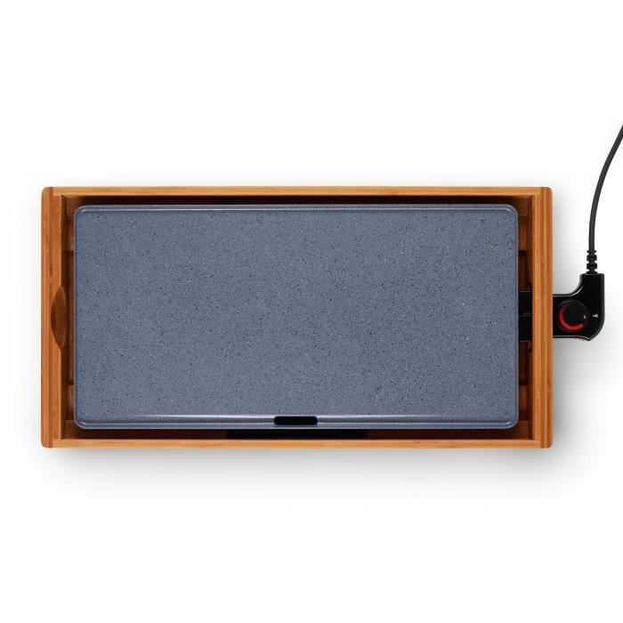 Bambus-Grillplatte mit Keramikbeschichtung - LIVOO - DOC322 - 2200W - Abnehmbare Gussaluminiumplatte - Einstellbares Thermostat