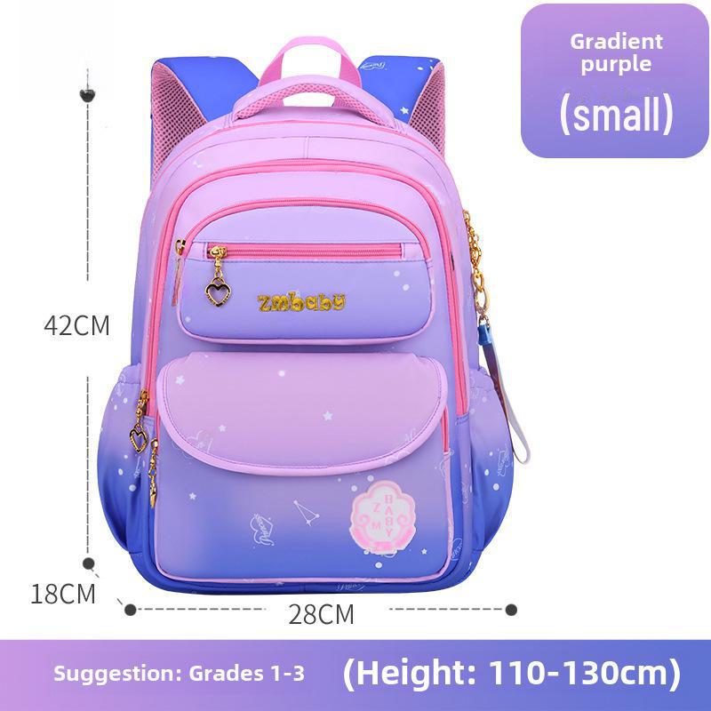 Sweet Cute Gradient Backpack for Elementary School Girls, Grades 1-6, Large Capacity Schoolbag