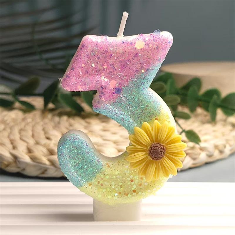 Creative Design Yellow Sun Flower Digital Candles Made of Delicate Cake Candle Decoration Independent Packaging