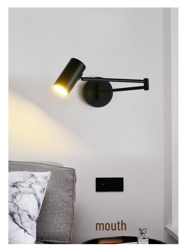 Rocker Telescopic Black Wall Lamp: Folding, Rotating Long Pole for Luxury Study & Bedroom.