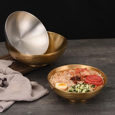 20/24cm Korean Stainless Steel Cold Noodle Bowl Double Layer Large Ramen Salad Bowls Thickened Fruit Plate Utensils for Kitchen