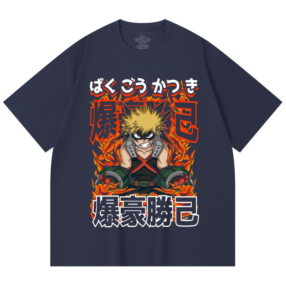 230 Gsm 100% Cotton My Hero Academia V13 Bakugo Print Unisex Heavy Cotton T Shirt