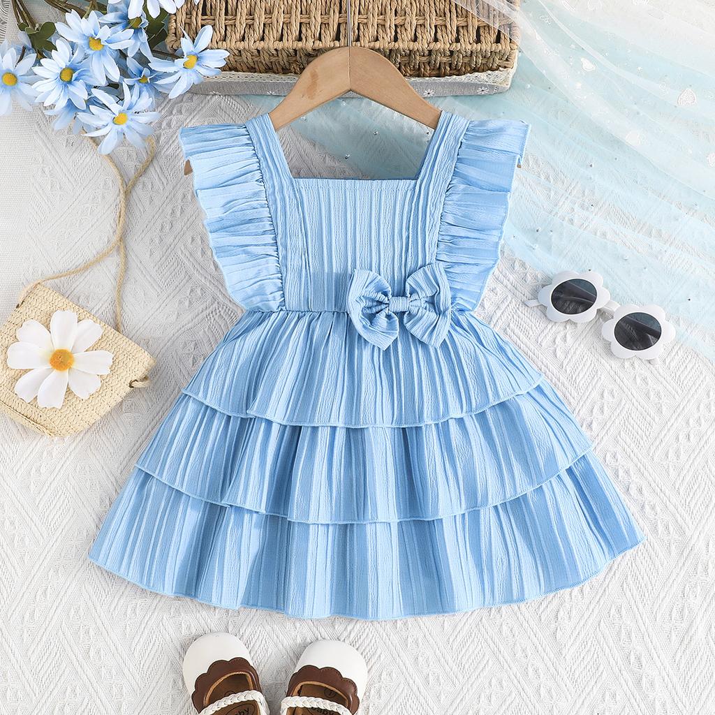 Mädchen Süß Niedlich Schleife Kuchenkleid Sommer Kinder Mode Freizeitkleid