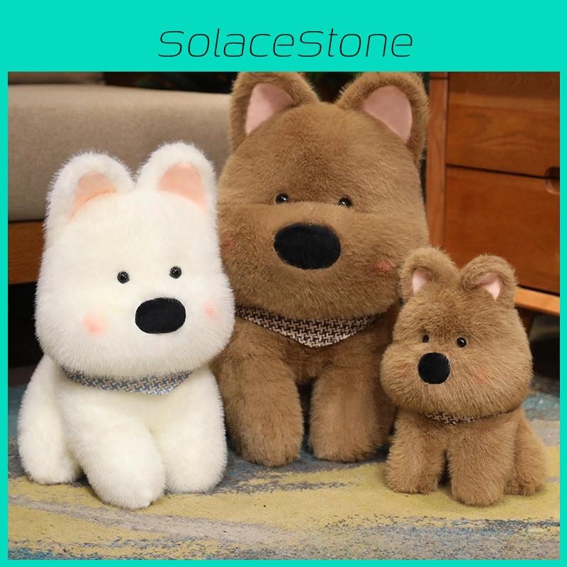 Cute West Highland White Terrier Plush Dog Doll Soft Stuffed Toy For Pets In White And Brown Colors
