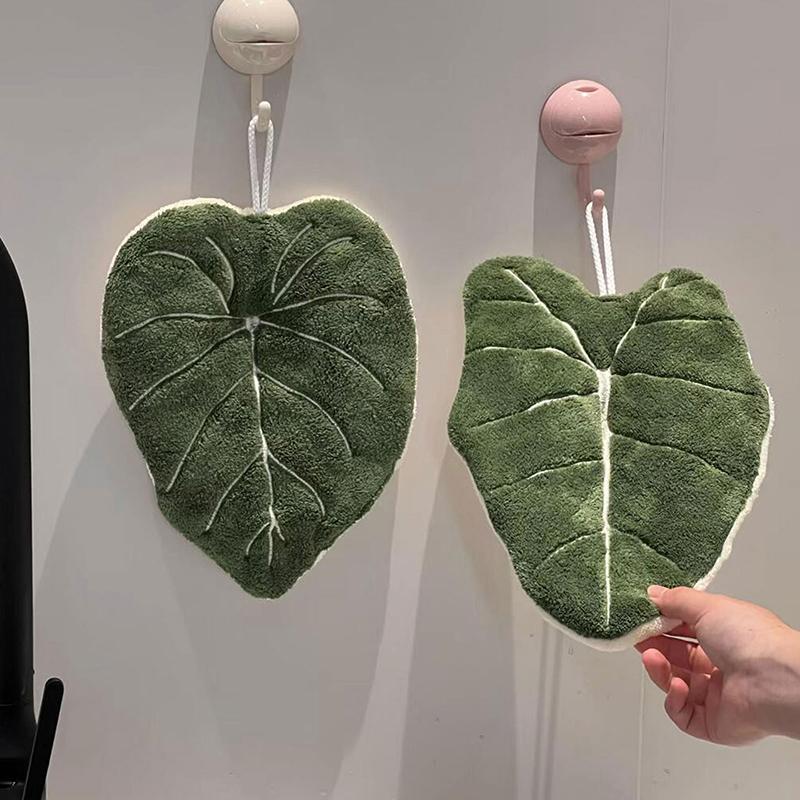 Blatt Hängendes Handtuch Grüne Pflanze Saugfähiges Korallenfleece Schnelltrocknende Handtücher Küche Verdicktes Taschentuch Weihnachtsgeschenke