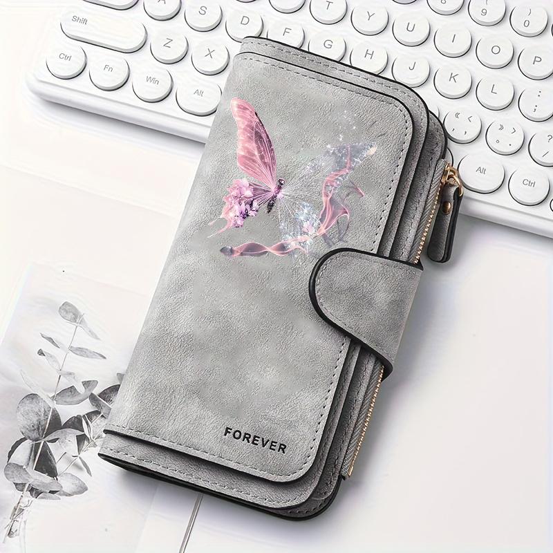Women's Long Wallet with Butterfly Pattern Multi - function Snap Button Coin Purse Cute Design Gift for Cat Lovers Daily Commute Outdoor Travel
