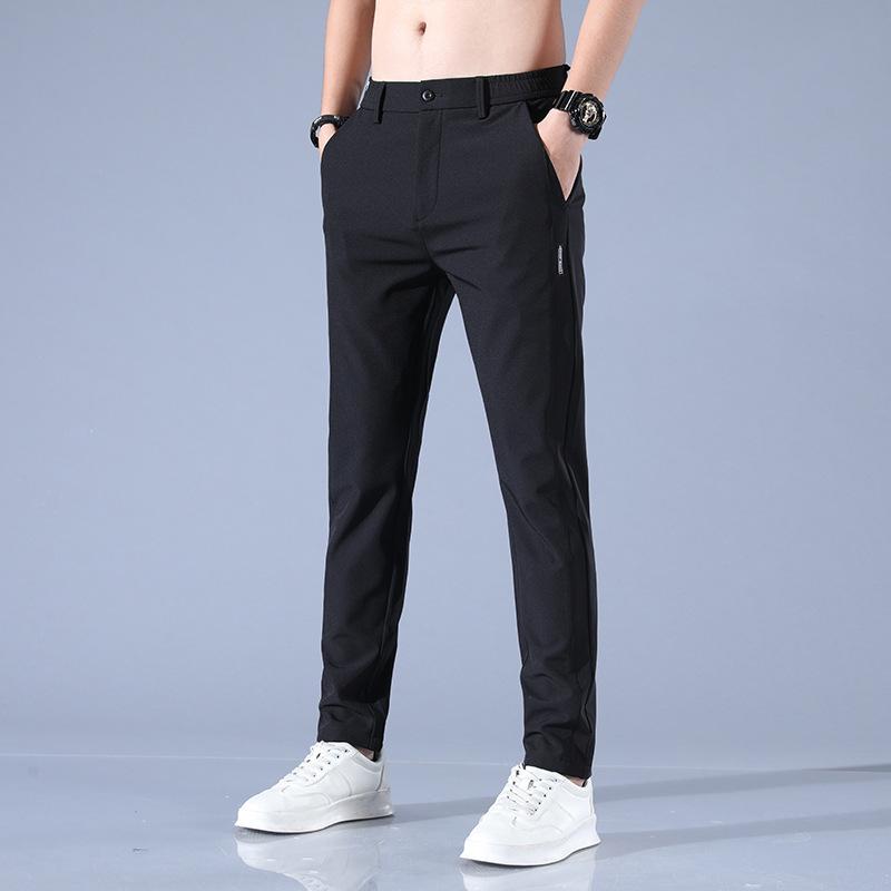 2024 Summer Thin New Ice Silk Casual Pants Men'S Sports Pants Elastic Waist Ultra Thin Long Pants