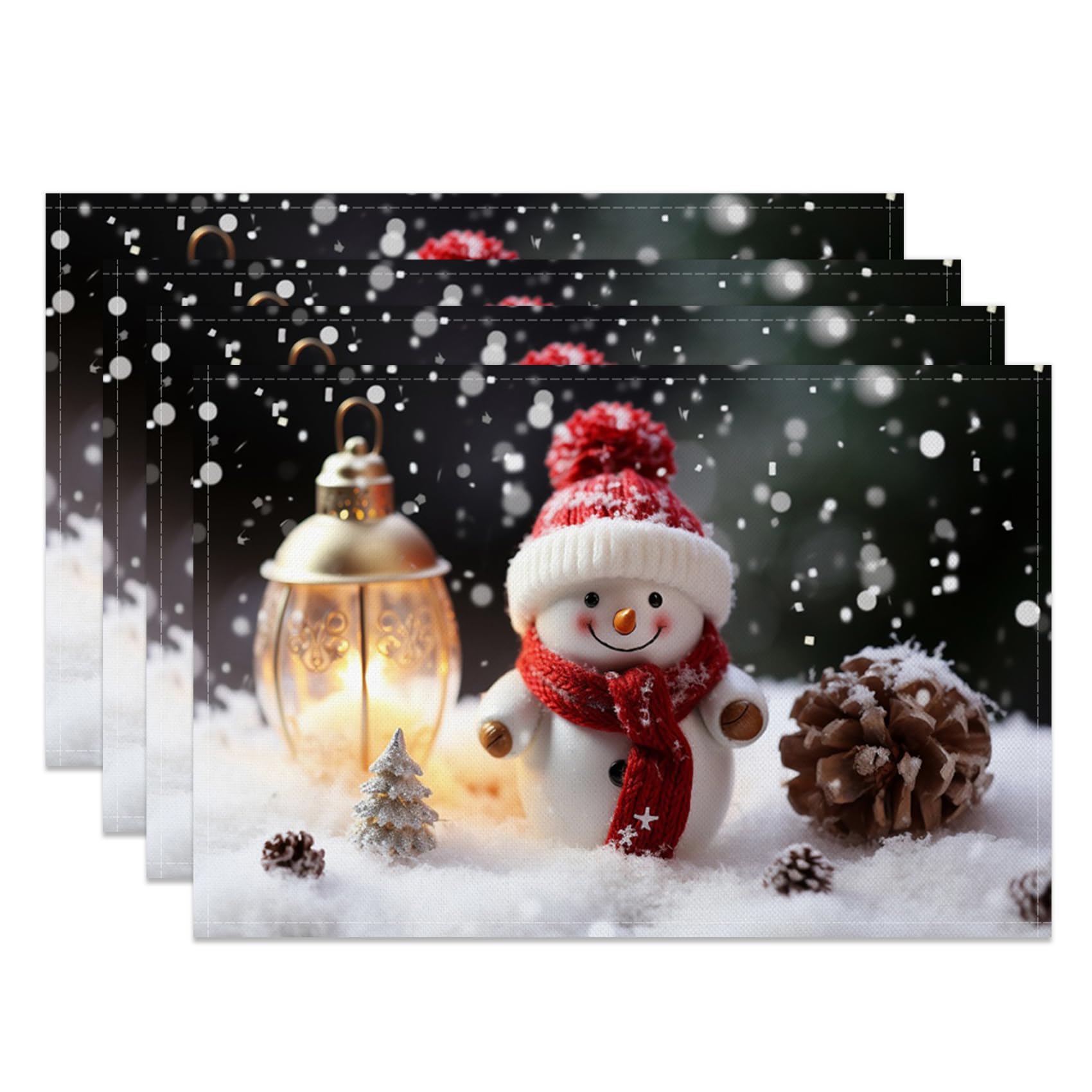 

Cartoon Winter Placemats Set of 4 Snowman Christmas Tree Sleds Pine House Table Mats for Home Party Dining Table Decor Durable Waterproof Place Mats 1 4Pcs