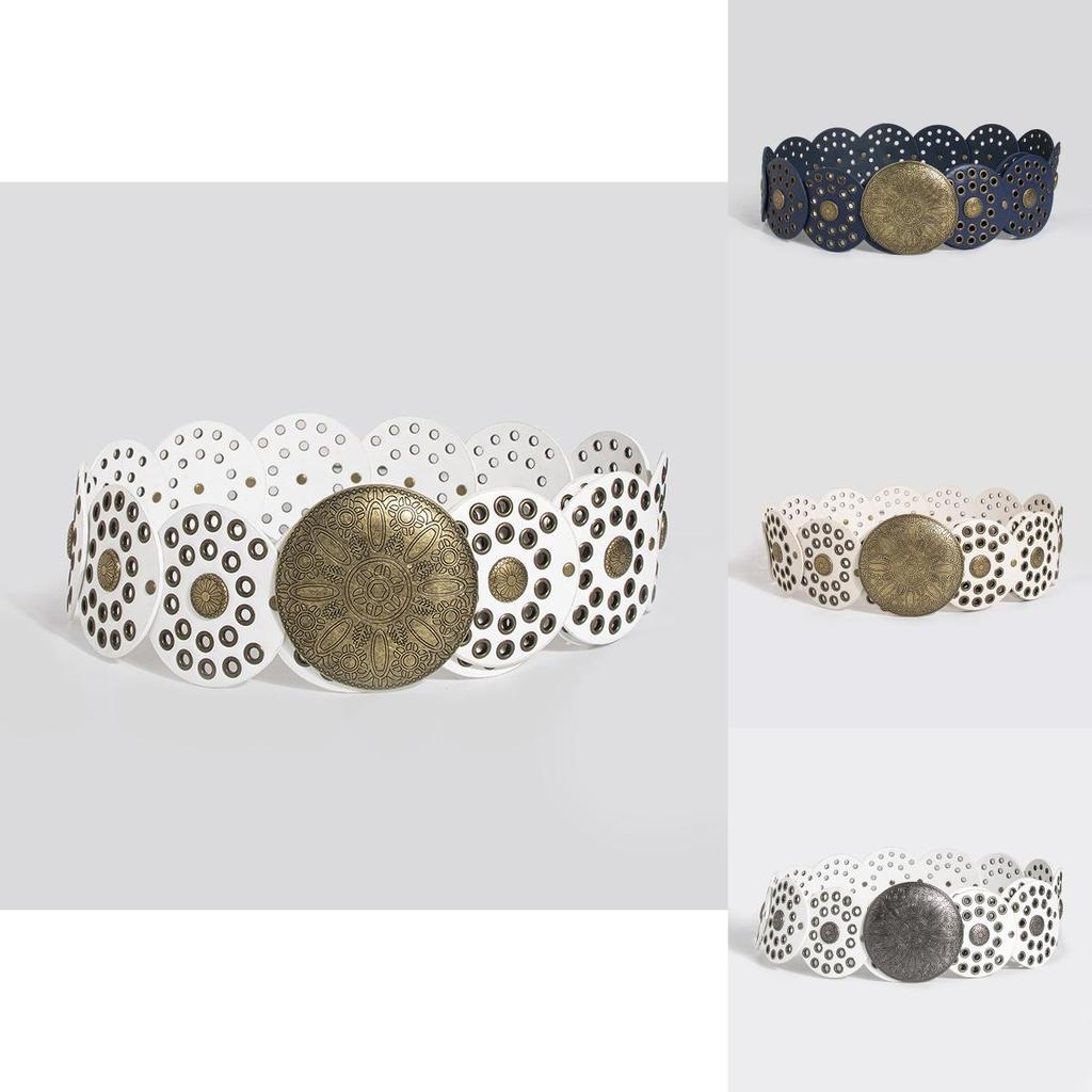 Breiter Vintage-Punk-Gürtel mit Nieten-Ösen-Beschlägen für modische Streetwear