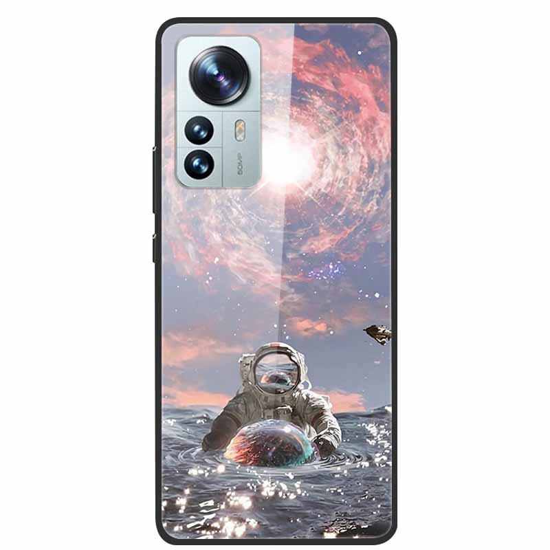 Luxus Hülle für Xiaomi 12T Pro Blumen Gehärtetes Glas Hülle für Xiaomi 12T TPU Stoßfänger Xiaomi 12 T Harte Schwarze Hülle Bunte Capa