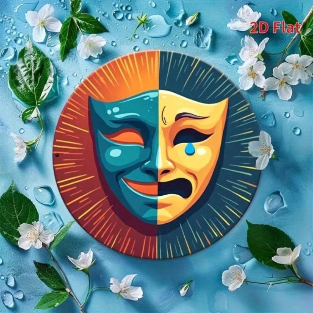 Vintage Drama Masks Metal Sign Teal Blue Red Theater Wall Art Home Decor