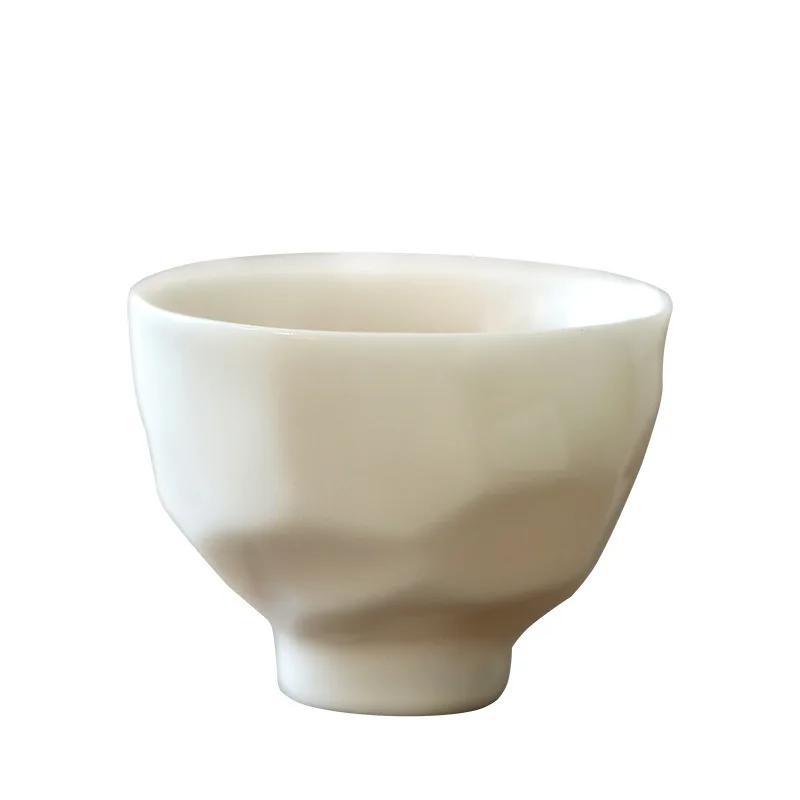 Weißer Jade Kung Fu Tasse Keramik Meister Tasse Teezeremonie Tasse Kleine Tasse Keramik Weißgeschirr Teetasse Einzel Tasse Retro Stil Tasse Teetassen