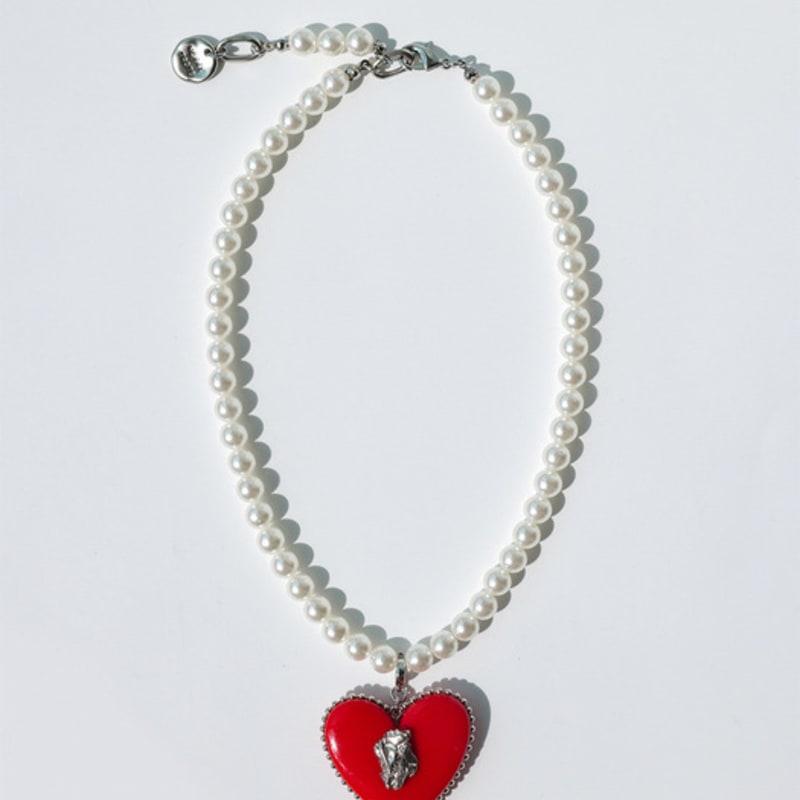 VERRYTASTE Heart Pendant Pearl Necklace - Red