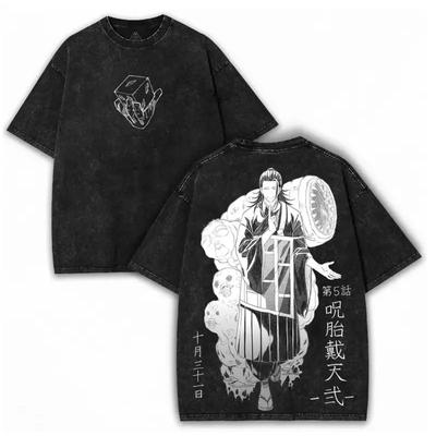Geto Suguru Print T-shirt Jujutsu Kaisen Anime Clothing Men Short Sleeve Cotton Tshirts Vintage Washed Tee Harajuku Male T Shirt