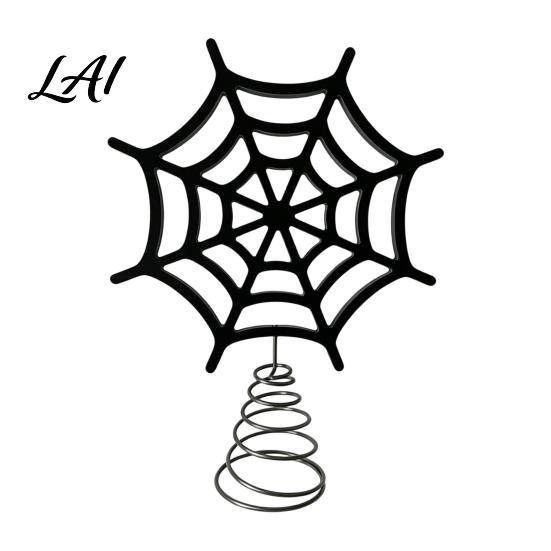 Indoor Outdoor Holiday Decor Halloween Spider Web Tree Topper Decoration Metal Festive Trick or Treat Ornament for Yard Celebration Party Favors