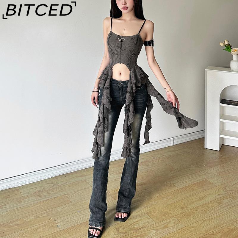 BITCED Summer Women's Solid-Color Slim-Fit Streetwear Fashion Strapless Sexy Backless Tank Top