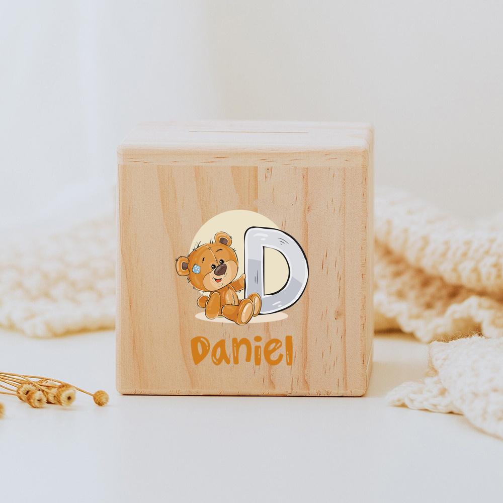 Personalized Money Box Initial with Name Wooden Money Boxes Child Coin Bank Birthday Holiday Gifts for Kids Coin Collection Case