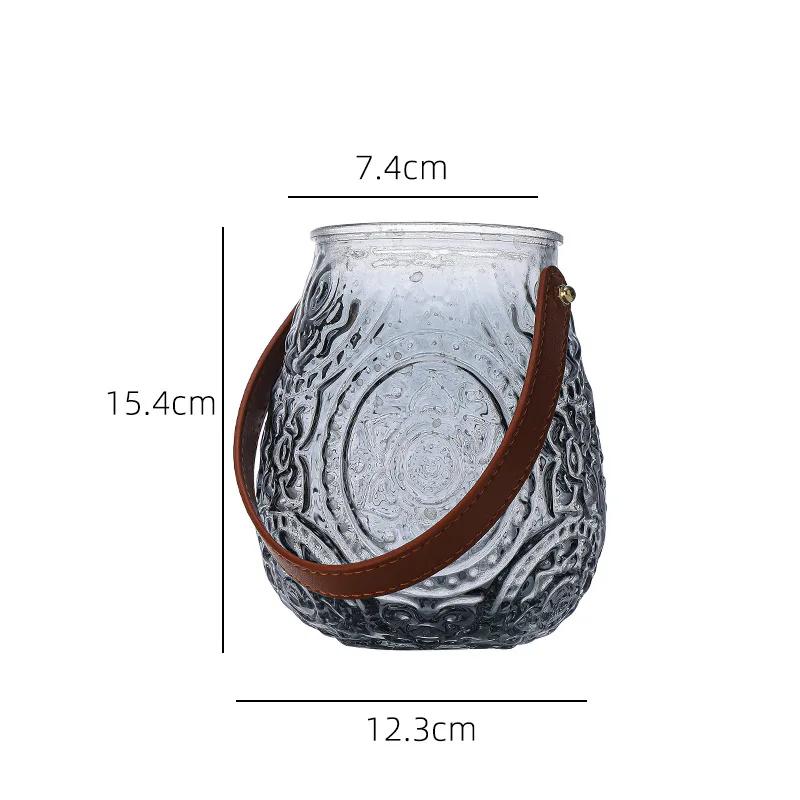 Leather Handle Vintage Glass Vase Colorful Home Decor Floral Arrangement for Boutique & Cafe Gift