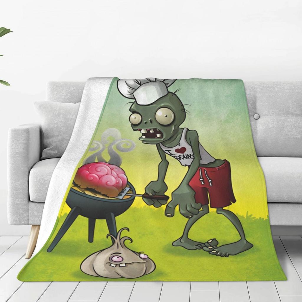 Game P-Plants-vs-Zombie Printed Blanket Warm Soft Fluffy Plush Bedding Throws For Home Decor Travel Flannel Bedspread Bed Cover