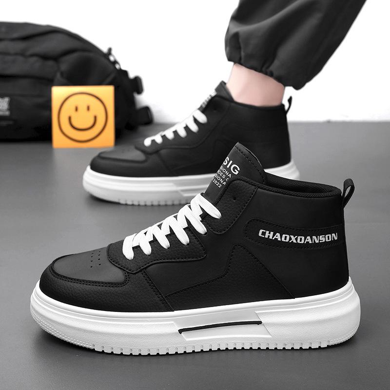2024Spring Men's Shoes New High-top Shoes Men's Students Korean-style All-match White Shoes Thick-soled Sports Casual Sneakers