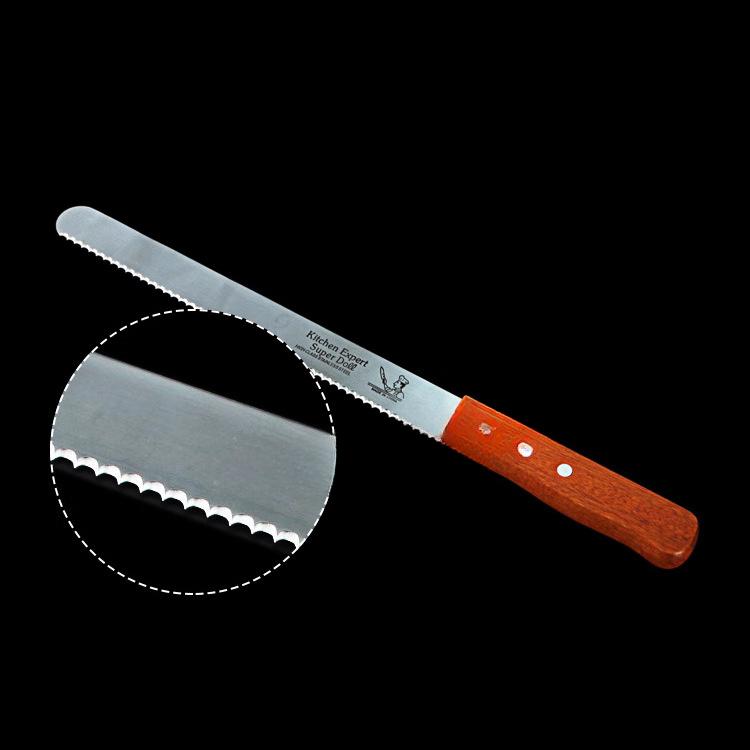 1PC Baking Tool 10 Inch Stainless Steel Cake Knife, Cake Tool, Bread Knife, Wooden Handle Serrated Knife