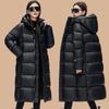 Womens Long Black Down Coat With Hood Thick Winter Outerwear 50% Duck Fill Slim Fit Cold Weather