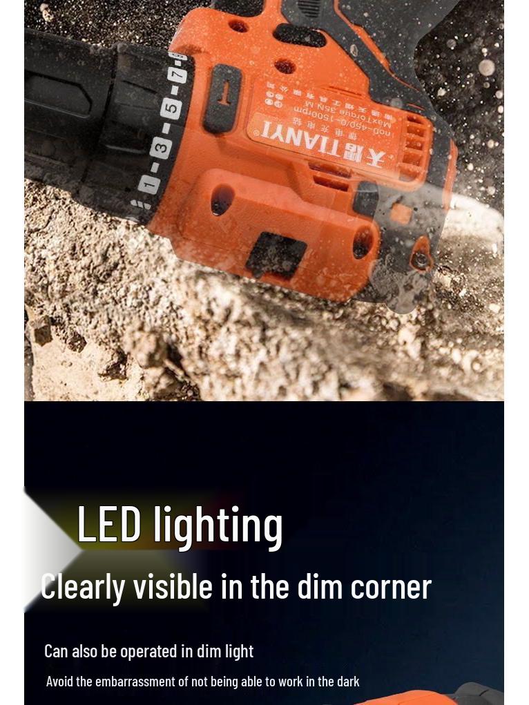 Compact Brushless High-Power Impact Drill with Rechargeable Lithium Battery for Household Use
