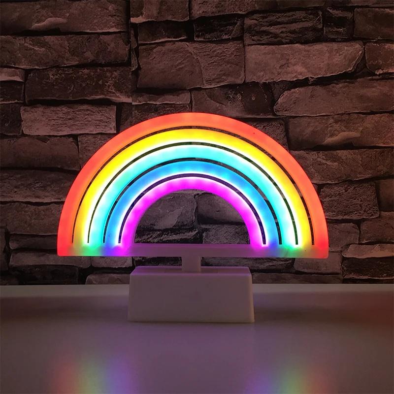 Rainbow Neon LED Night Light Battery Powered Desktop Night Lamp for Bedroom Wedding Gift Kids Birthday Party Ambiance Decoration