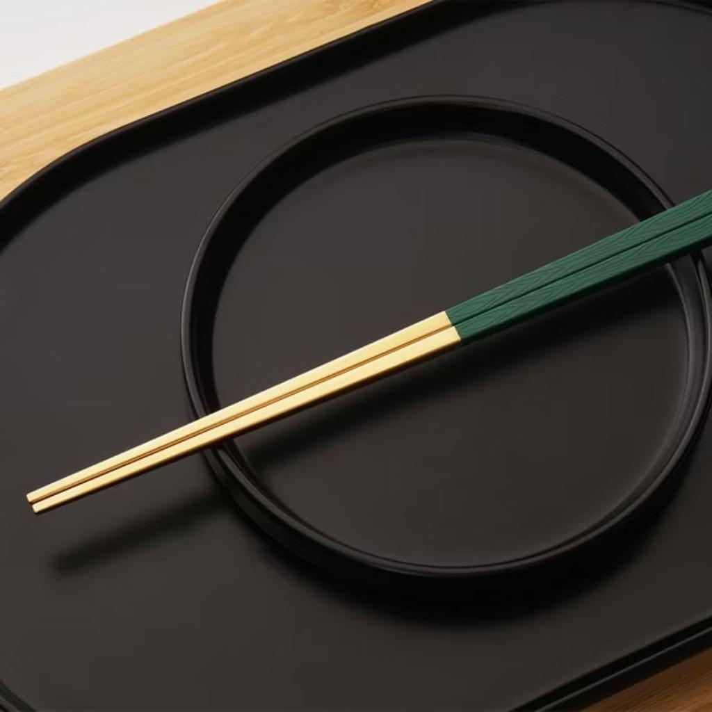 LAYANA a Luxurious Gift Stainless Made In Gold-Rimmed Chopsticks, Idea. Gold-plated Chopsticks, 23cm, SUS18/10 Steel, Taiwan, Green.