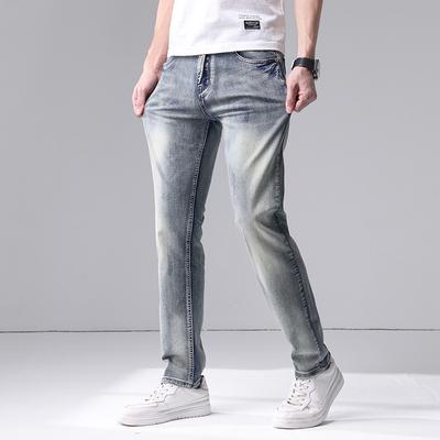 Spring and Summer New Men's Pure Cotton Slim Straight Stretch Nostalgic Jeans and Trousers Men