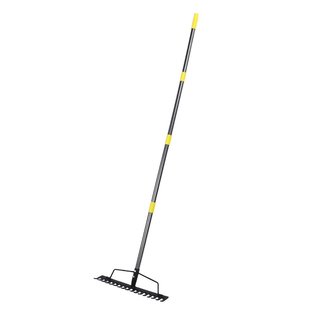 16 Tines Garden Rake Metal Heavy Duty Multifunctional Bow Rake for Leveling Soil Clearing Weeds Thatch
