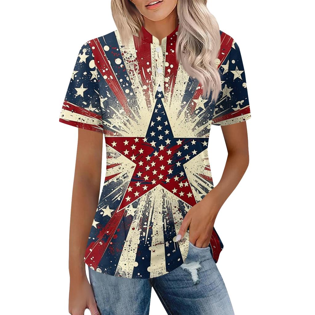 Women's Casual Polo Shirt Short Sleeve Loose Fit Button Up Top with Butterfly and Rose Print Suitable for Everyday Wear