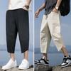 Men Casual Cropped Pants Thin Side Pockets Drawstring Elastic Waist Solid Color Gym Traning Jogging Sweatpants Beach Trousers Track Pants