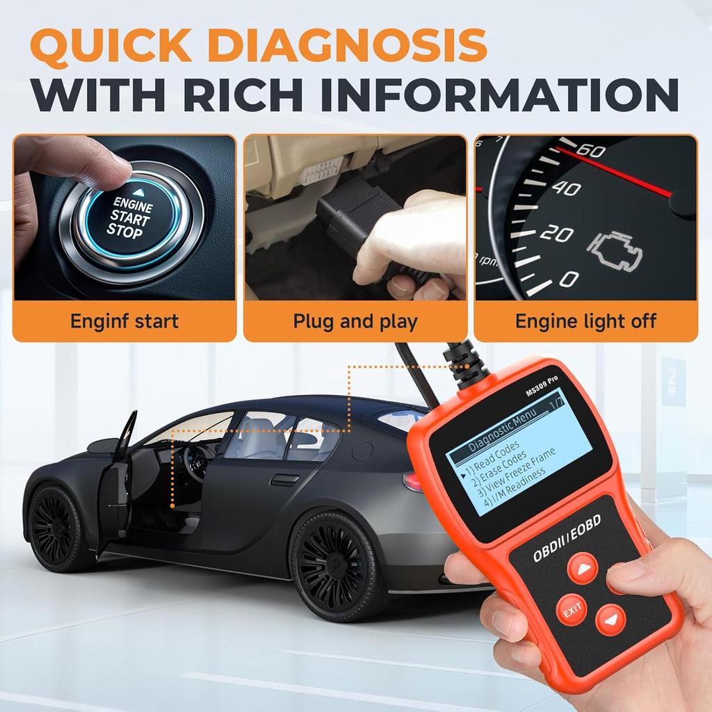 OBD2 Scanner with Battery Tester - Code Reader Engine Fault Scanner Diagnostic Scan Tool for OBD II Protocol Cars Since 1996, Real-Time Data