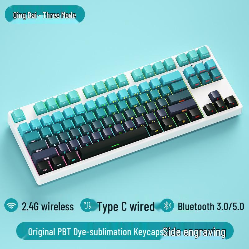 Three-Mode Wireless/Wired Bluetooth Mechanical Keyboard - 87-Key Gradient Side-Engraved Gaming & Office Edition