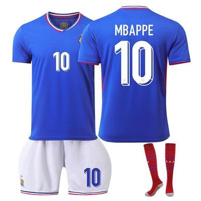 2024-25 France Home #10 MBAPPÉ Sport Training Jersey Set with Socks Teens Kids Adults Custome Name Football Kits